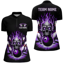 Load image into Gallery viewer, Personalized Ladies Skull Bowling Shirt Custom Team'S Name Flame Bowler Jerseys | Purple IPHW6511