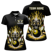 Load image into Gallery viewer, Personalized Ladies Skull Bowling Shirt Custom Team'S Name Flame Bowler Jerseys | Yellow IPHW6513