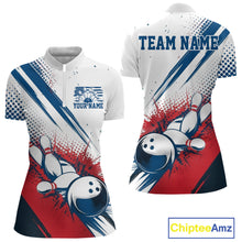Load image into Gallery viewer, Custom Red, White And Blue Patriotic US Flag Bowling Women Quarter-Zip Team Shirt Uniform IPHW9542