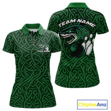 Load image into Gallery viewer, Custom Green Tribal Shark Bowling Team Women Polo Shirt, Shark Bowling Tournament Shirt IPHW10176