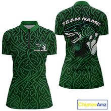 Load image into Gallery viewer, Custom Green Tribal Shark Women Bowling Team Shirts, Shark Bowling Tournament Shirt IPHW10176
