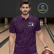 Load image into Gallery viewer, Custom Purple Tribal Shark Bowling Team Men Polo Shirt, Shark Bowling Tournament Shirt IPHW10178