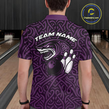 Load image into Gallery viewer, Custom Purple Tribal Shark Bowling Team Men Polo Shirt, Shark Bowling Tournament Shirt IPHW10178