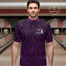 Load image into Gallery viewer, Custom Purple Tribal Shark Bowling Team Men Quarter-Zip Shirt, Shark Bowling Tournament Shirt IPHW10178