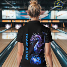 Load image into Gallery viewer, Personalized Blue Dragon Bowling Team Jerseys Women Polo Shirts Bowling League Shirts IPHW5353