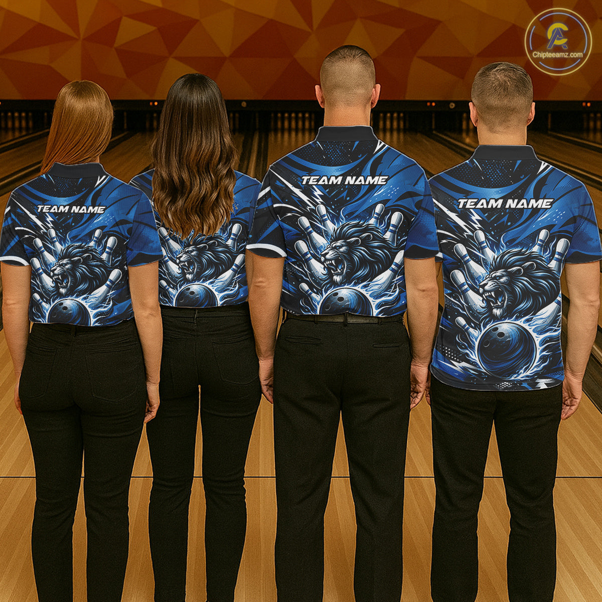 Custom Deep Blue Flame Bowling Ball Lion Bowling Jerseys, Lion Men Polo Bowling Shirt IPHW10349