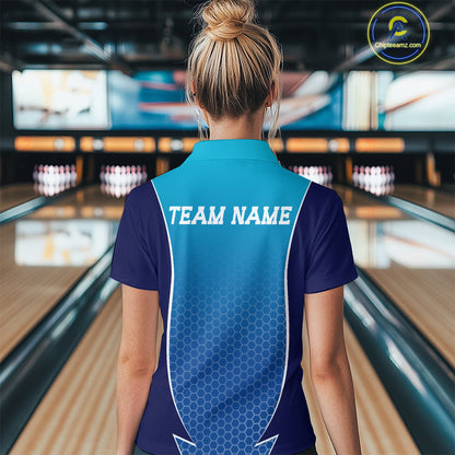 Custom Blue Bowling Team Polo Shirts For Women, Blue Bowling Jerseys Team Uniform IPHW9429