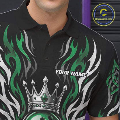 Custom Black And Green Irish Tribal Pattern Bowling Ball With Crown Men Polo Shirt IPHW11692