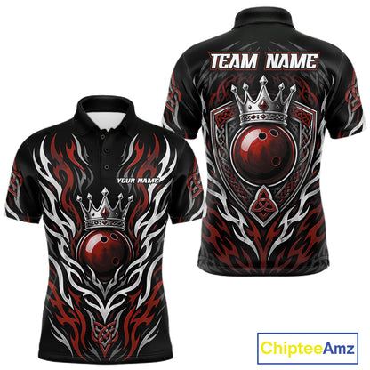 Custom Black And Red Irish Tribal Pattern Bowling Ball With Crown Men Polo Shirt IPHW11693