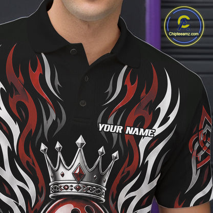 Custom Black And Red Irish Tribal Pattern Bowling Ball With Crown Men Polo Shirt IPHW11693
