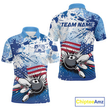Load image into Gallery viewer, Custom Blue Camo Patriotic Bowling Polo Shirts For Men, Bowling Team Uniform IPHW9595