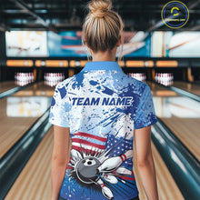 Load image into Gallery viewer, Custom Blue Camo Patriotic Bowling Quarter-Zip Shirts For Women, Bowling Team Uniform IPHW9595