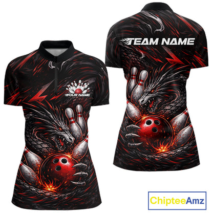 Custom Black And Red Dragon Bowling Jerseys, Dragon Bowling Team Women Quarter-Zip Shirt IPHW10362