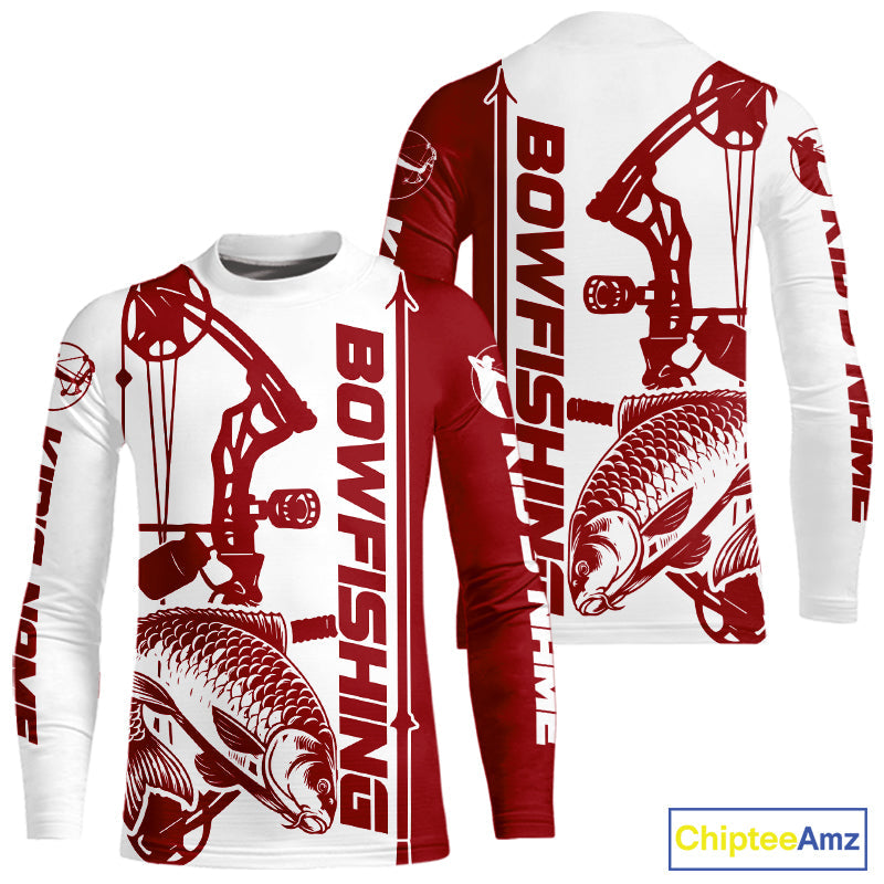 Custom Red And White Bowfishing Carp Kid Long Sleeve Fishing Shirts, Carp Bow Fishing Shirt IPHW9293