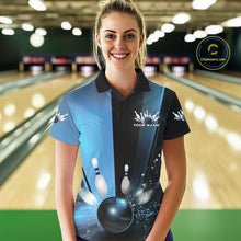 Load image into Gallery viewer, Custom Black And Blue Bowling Jerseys, Glowing Motion Graphic Bowling Women Polo Shirt IPHW9444