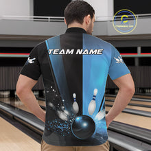 Load image into Gallery viewer, Custom Black And Blue Bowling Jerseys, Glowing Motion Graphic Bowling Men Quarter-Zip Shirt IPHW9444