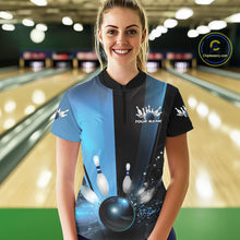 Load image into Gallery viewer, Custom Black And Blue Bowling Jerseys, Glowing Motion Bowling Women Quarter-Zip Shirt IPHW9444