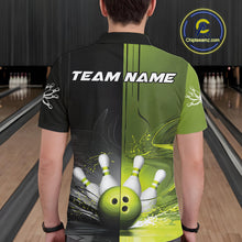 Load image into Gallery viewer, Half Black Half Green Custom Bowling Team Polo Shirts For Men, Bowling Tournament Shirt IPHW9445