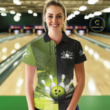 Load image into Gallery viewer, Half Black Half Green Custom Bowling Team Polo Shirts For Women, Bowling Tournament Shirt IPHW9445