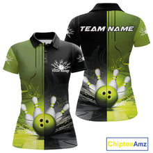Load image into Gallery viewer, Half Black Half Green Custom Bowling Team Polo Shirts For Women, Bowling Tournament Shirt IPHW9445