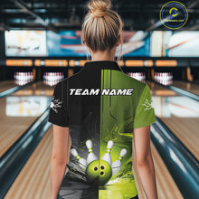 Load image into Gallery viewer, Half Black Half Green Custom Bowling Women Quarter-Zip Shirt, Bowling Tournament Shirt IPHW9445
