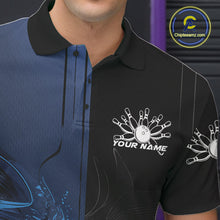 Load image into Gallery viewer, Half Black Half Blue Custom Bowling Team Polo Shirts For Men, Bowling Tournament Shirt IPHW9446