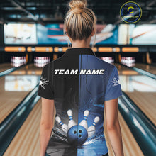 Load image into Gallery viewer, Half Black Half Blue Custom Bowling Team Polo Shirts For Women, Bowling Tournament Shirt IPHW9446