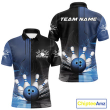 Load image into Gallery viewer, Half Black Half Blue Custom Bowling Team Polo Shirts For Men, Bowling Tournament Shirt IPHW9446
