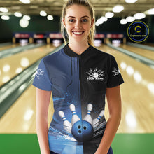 Load image into Gallery viewer, Half Black Half Blue Custom Bowling Women Quarter-Zip Shirt, Bowling Tournament Shirt IPHW9446