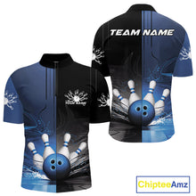 Load image into Gallery viewer, Half Black Half Blue Custom Bowling Team Quarter-Zip Shirts For Men, Bowling Tournament Shirt IPHW9446