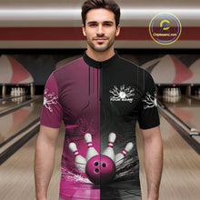 Load image into Gallery viewer, Half Black Half Pink Custom Bowling Team Quarter-Zip Shirts For Men, Bowling Tournament Shirt IPHW9447
