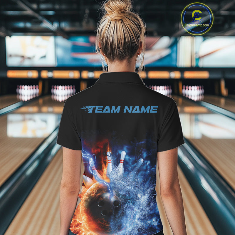 Custom Water And Fire Bowling Team Women Polo Shirts, Thunder Lightning Bowling Uniform IPHW9449