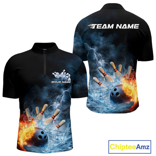 Custom Water And Fire Bowling Team Quarter-Zip Shirts For Men, Thunder Lightning Bowling Uniform IPHW9450