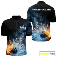 Load image into Gallery viewer, Custom Water And Fire Bowling Team Quarter-Zip Shirts For Men, Thunder Lightning Bowling Uniform IPHW9450