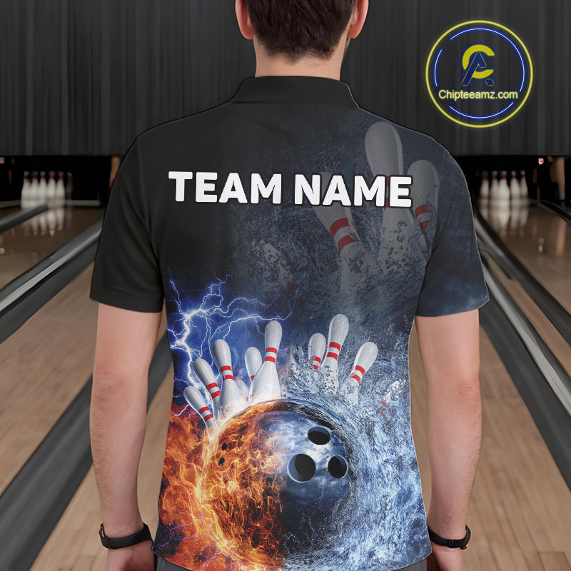 Custom Lightning, Fire And Water Splash Energy Burst Bowling Team Polo Shirts For Men IPHW9451