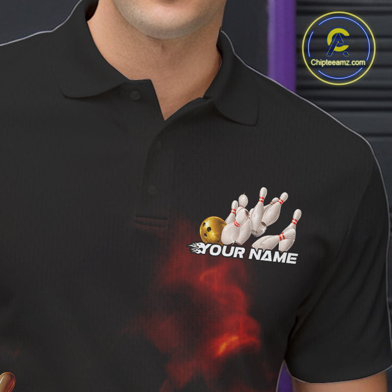 Custom Golden Glowing Effect Light Trails Bowling Team Polo Shirts For Men, Bowling Jersey IPHW9452