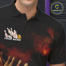 Load image into Gallery viewer, Custom Black And Gold Fire Energy Streaks Bowling Team Men Polo Shirts, Bowling Uniform IPHW9453