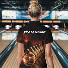 Load image into Gallery viewer, Custom Black And Gold Fire Energy Streaks Bowling Team Women Quarter-Zip Shirt Uniform IPHW9453
