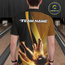 Load image into Gallery viewer, Custom Black And Glowing Gold Bowling Team Men Polo Shirts, Golden Bowling Jerseys IPHW9454