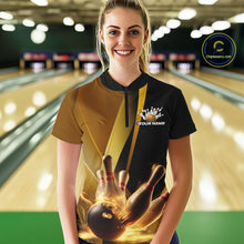 Load image into Gallery viewer, Custom Black And Glowing Gold Bowling Team Women Quarter-Zip Shirt, Bowling Jerseys IPHW9454