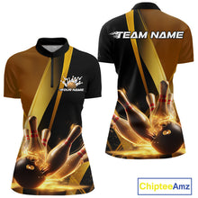 Load image into Gallery viewer, Custom Black And Glowing Gold Bowling Team Women Quarter-Zip Shirt, Bowling Jerseys IPHW9454