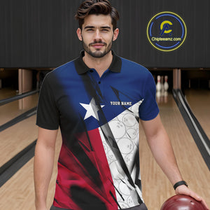 Custom Texas Flag Bowling Team Men Polo Shirts, Texas Bowling League Shirt Team Uniform IPHW9634