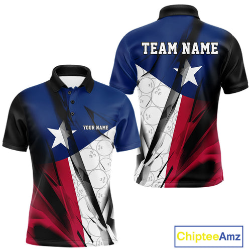 Custom Texas Flag Bowling Team Men Polo Shirts, Texas Bowling League Shirt Team Uniform IPHW9634
