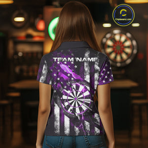 Custom Purple Thunder Lightning Patriotic Dart Women Polo Shirts, Vintage Dart Jerseys IPHW9653