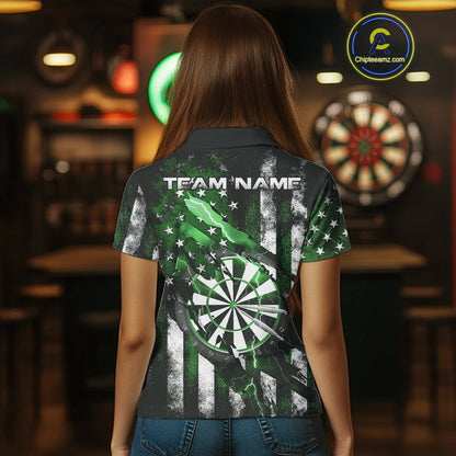 Custom Green Thunder Lightning Patriotic Dart Women Polo Shirts, Vintage Dart Jerseys IPHW9654