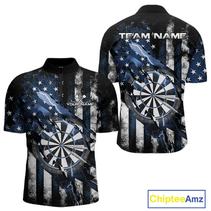 Custom Blue Thunder Lightning Patriotic Dart Men Quarter-Zip Shirts, Vintage Dart Jerseys IPHW9655