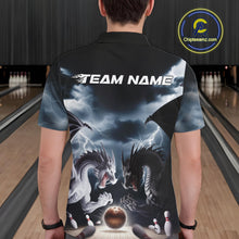 Load image into Gallery viewer, Custom Black And White Dragons Lightning Bowling Polo Shirts For Men, Bowling League Shirt IPHW9820