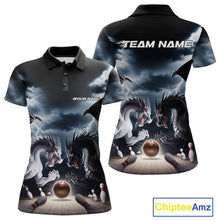 Load image into Gallery viewer, Custom Black And White Dragons Lightning Bowling Women Polo Shirts, Bowling League Shirt IPHW9820