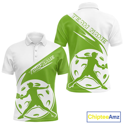 Custom White And Green Pickleball Jersey, Pickleballer Pickleball Player Polo Men Shirt IPHW9340