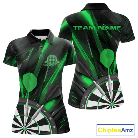 Custom Black And Green Dart Jerseys, Dart Polo Shirts For Women Team Jerseys IPHW9682